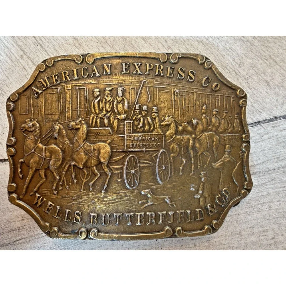 Indiana Metal Craft Brass Belt Buckle American Express Wells Butterfield Vintage